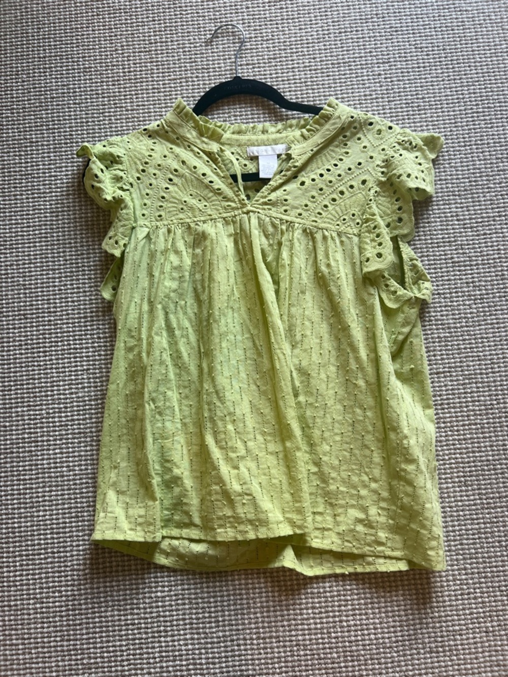 Design History Lime Eyelet Ruffle Top